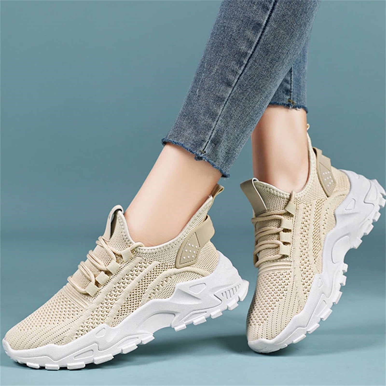 HAJWOH Orthopedic Dress Shoes for Women Arch Support Non Slip Slip on Nurse Shoes Lightweight Mesh Stretch Hiking Shoes Soft 2026 New Foam Shoes Beige 38