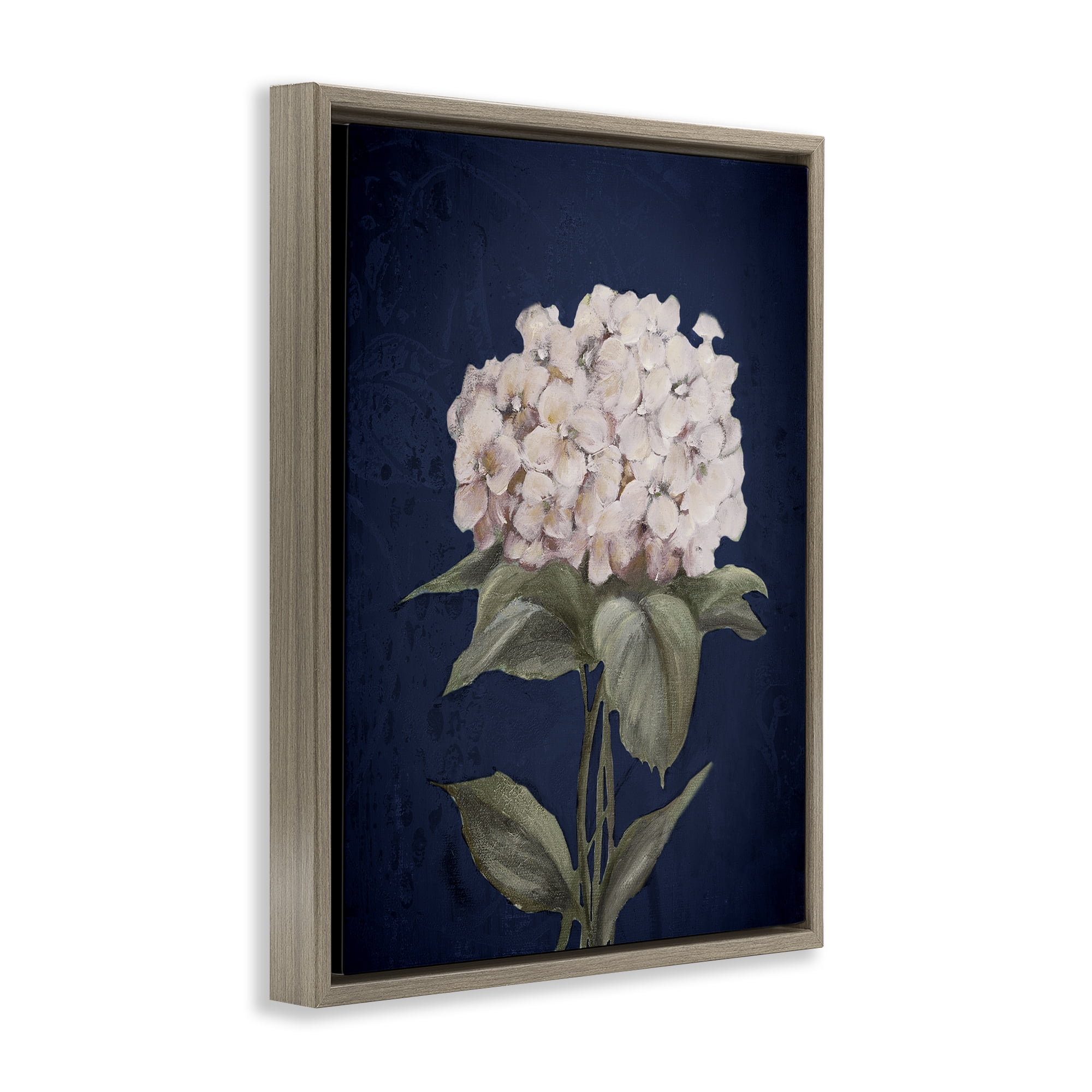 Stupell Industries Single Hydrangea Bloom Botanical & Floral Painting Brown Floater Framed Canvas Art Print Wall Art, 17 x 21