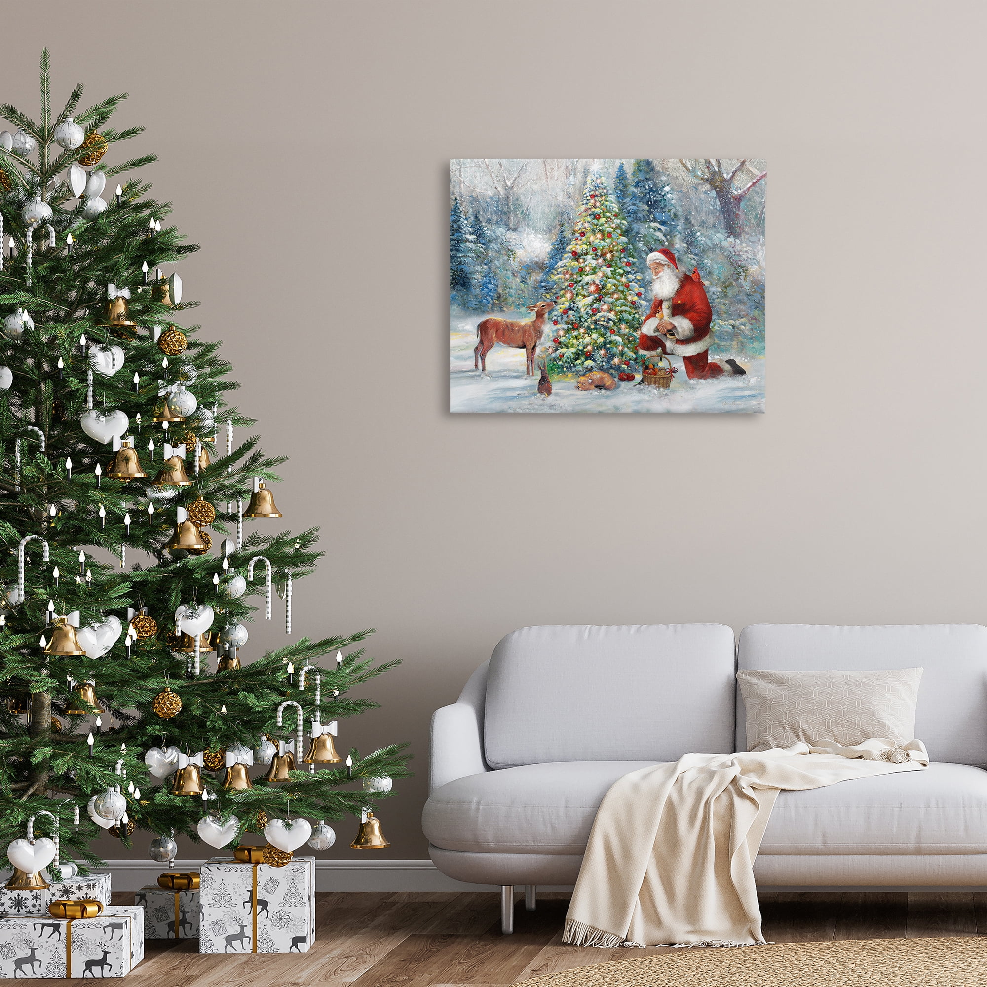 Stupell Industries Santa & Baby Deer Holiday Painting Gallery Wrapped Canvas Art Prints Wall Art, 40 x 30