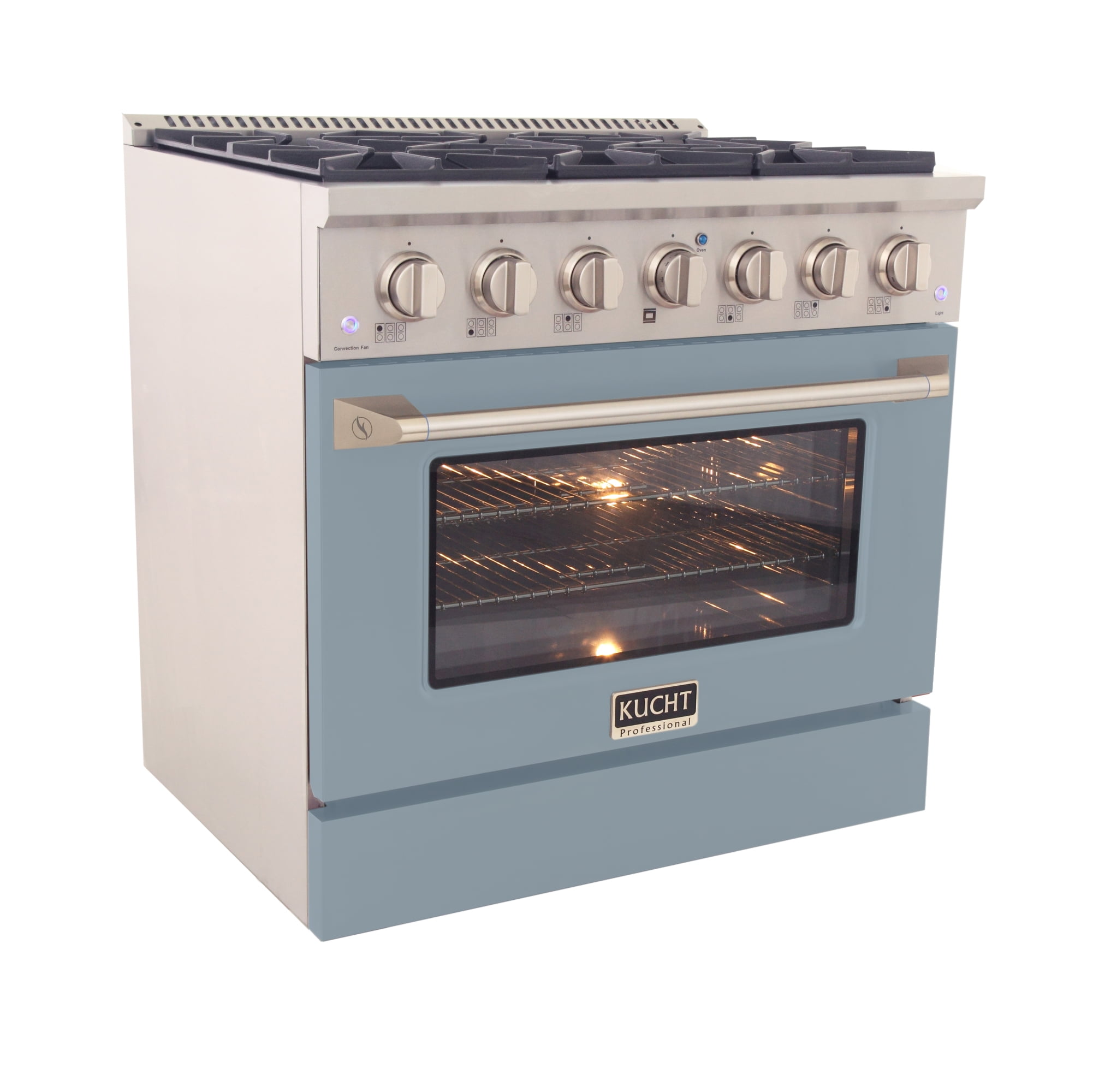 36 in. 5.2 cu. ft Dual Fuel Range for Propane Gas Sealed Burners in Light Blue.