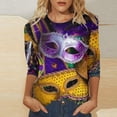 thumbnail image 3 of XMHJSMD 2024 Mardi Shirt for Women Carnival Themed Outfit Party Graphic 3/4 Sleeve Tunic Tops Crewneck Blouse Tshirt Women's Plus Size Tops (Yellow,Xxxl), 3 of 5