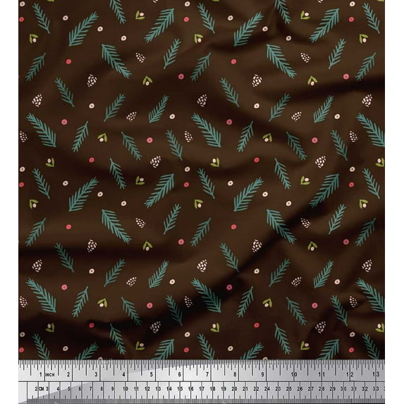 Soimoi Brown Cotton Voile Fabric Leaves Print Fabric by Yard 42 Inch Wide