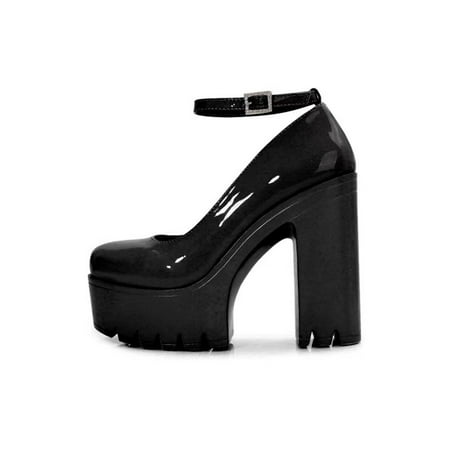 

Crocowalk Ladies Lightweight Chunky Block Heel Pumps Formal Fashion Platform Anti-Slip Round Toe High Heels Black Glossy 8