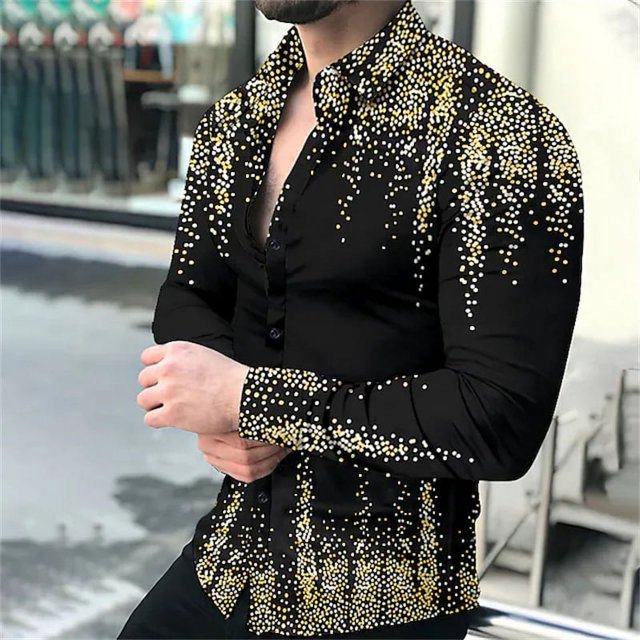 Tops hawaianos de diseñador nuevo para fiestas de graduación y discotecas, ropa de manga larga colorida y geométrica con solapas ajustadas y botones para hombre, tallas S, 6XL, 2024