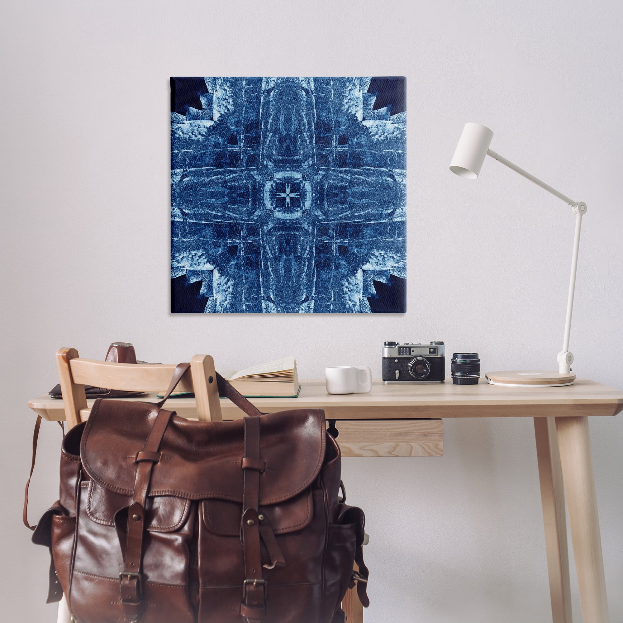 Stupell Industries Navy Blue Geometric Shapes Abstract Painting Wrapped Canvas Art Print Wall Art, 36 x 36