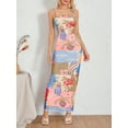 thumbnail image 4 of Lamuusaa Women's Summer Long Slip Dress Floral Fish Print Sleeveless Strap Slim Ankle Length Dress, 4 of 7