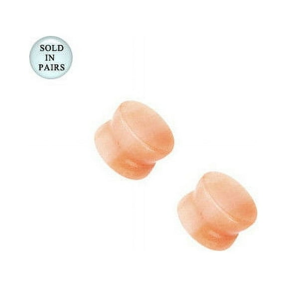 Pair of Solid Peach Jade Stone Double Flared Plugs - 8 Gauge to 00G