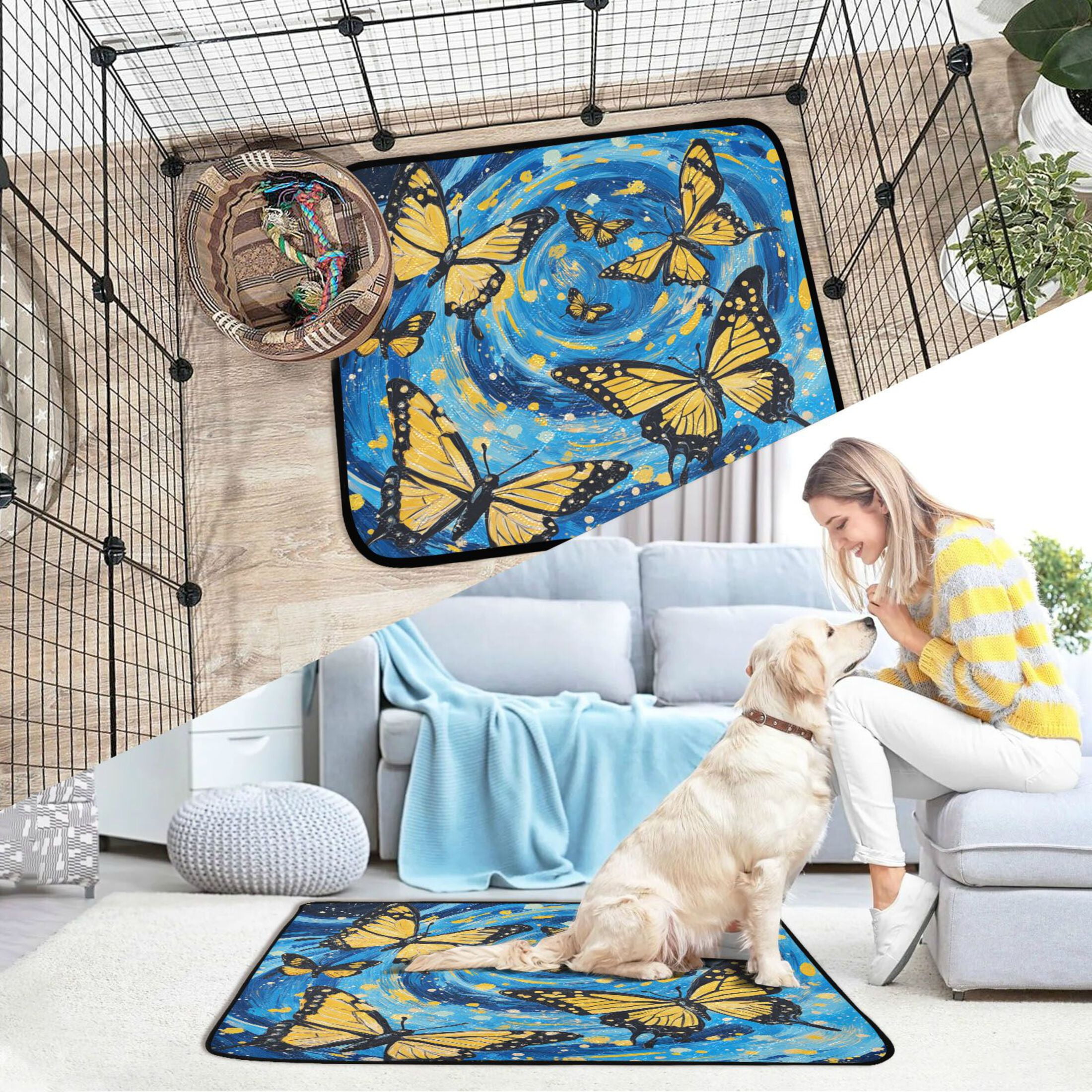 Qxltty Butterfly Starry Night Cat litter Pads Pet Set of 3 Diaper Mats Center Anti-leakage Layer Absorbent Soft and Comfortable