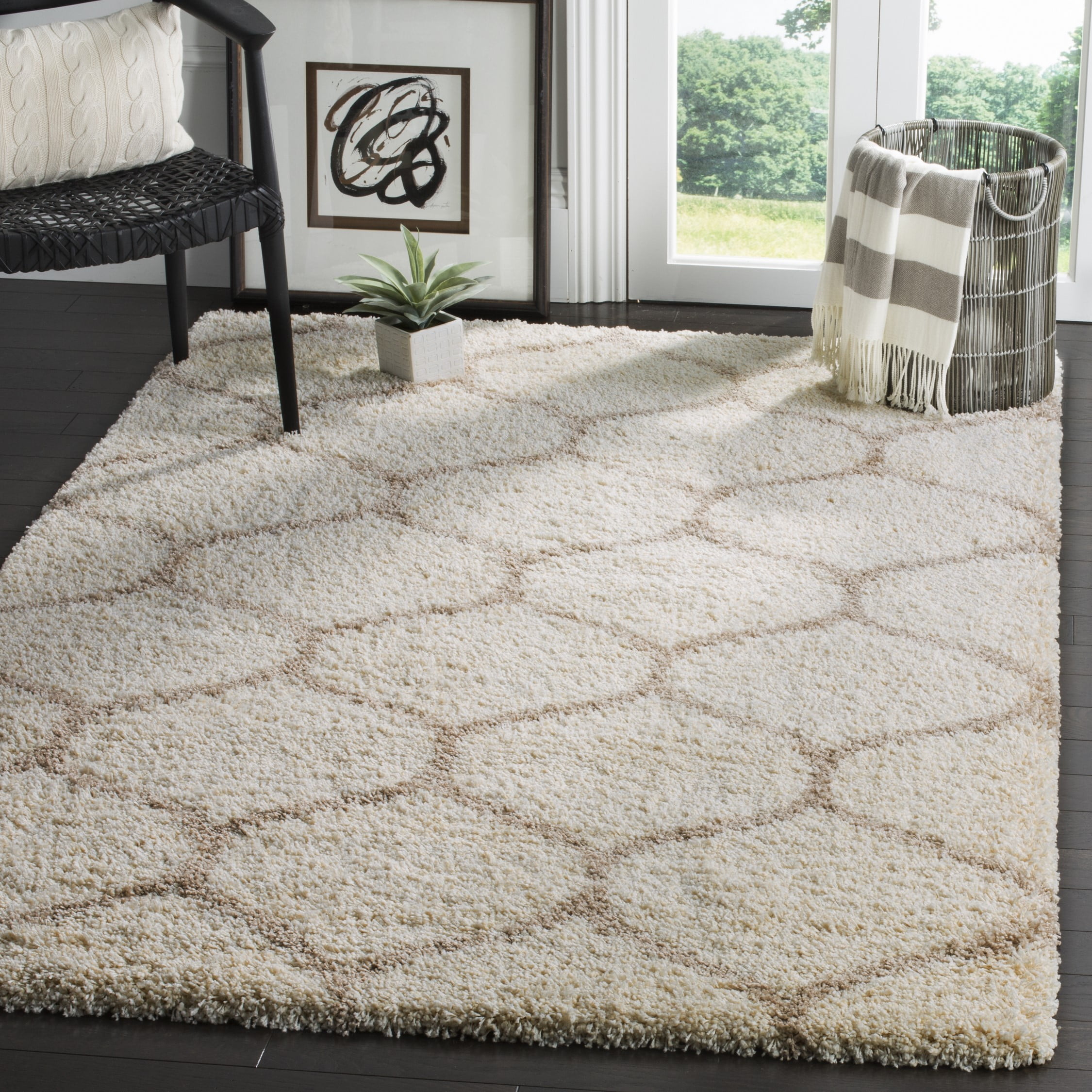 SAFAVIEH Hudson Arline Geometric Shag Area Rug, Ivory/Beige, 8' x 10'