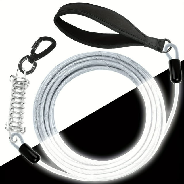 CNKOO Reflective Chew Proof Dog Leash - 5/10/15ft Heavy Duty Dog Lead For Small Large Dogs - Waterproof Pet Long Chain Leashes With Swivel Lockable Hook And Shock Absorbing Spring
