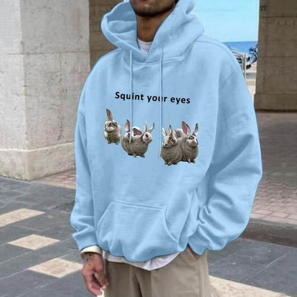 WILLBEST Sudaderas Deportivas para Hombre, Suéter con Capucha y Bolsillo De Manga Larga para Otoño e Invierno, con Estampado De Conejo Divertido De Color Sólido para Hombre y Mujer Grande