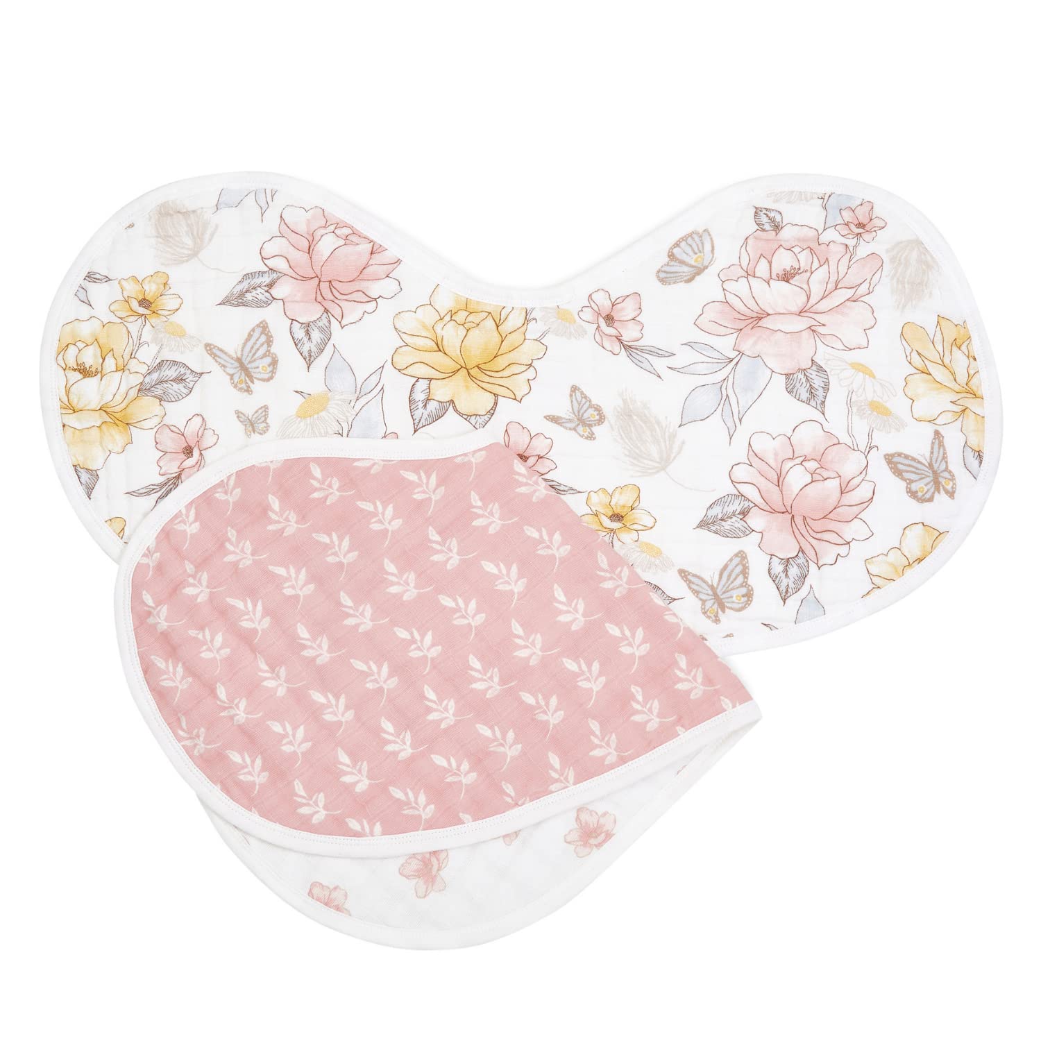 aden + anais Organic Cotton Muslin Burpy Bibs, Pink Above the Clouds, Girl, 2-pack