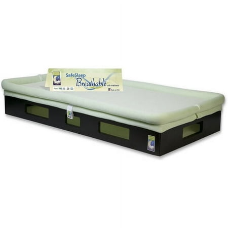 SafeSleep Breathable Crib Mattress, Espresso Base, Sage Green Surface