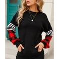 thumbnail image 4 of Suéter gota hombro manga larga cuello redondo Plaid Stripe impresión Tops para Mujer, 4 of 8