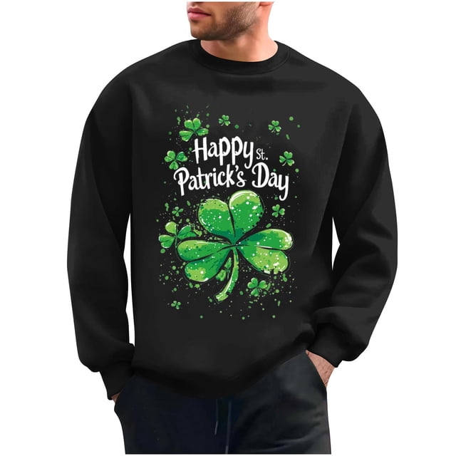 COM1950s Chandail à Manches Longues pour Hommes, Jour de la Saint-Patrick, Chandail Décontracté Imprimé Col Rond Manches Longues, Chandail Col Rond, Manches pour Hommes, Hauts Manches Longues