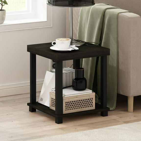 Furinno Turn-N-Tube Classic 2-Tier End Table, Side Table, Espresso/Black