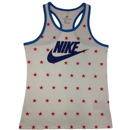 Nike Girls White Patriotic Stars Athletic Tank Top T-Shirt Flag Tee Shirt