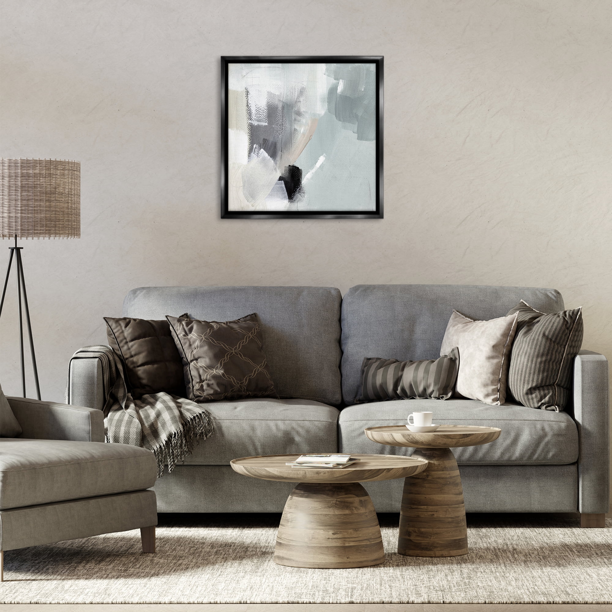 Stupell Industries Quiet In Grays Abstract Painting Black Floater Framed Canvas Art Print Wall Art, 25 x 25