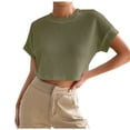 thumbnail image 2 of RRMuAzgs Women's Crew Neck Knit Tops Solid Color Short Sleeve Cropped Top Summer Beach Travel Casual Loose Fit Tee Shirts, 2 of 9