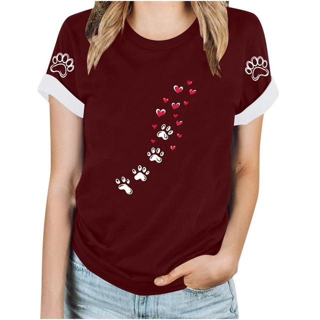 Tops Y Blusas de las Mujeres Estampadas Cuello Redondo Manga Corta, Poliéster Casual Top para Diario, Fiesta Y Todas las Estaciones