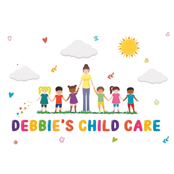 DAYCARE - Multicolored Vinyl Art Daycare Decoration Colorful Design Adhesive Wall Decal - Kids Playroom Daycare Personalized Name Teacher And Children Design Hearts Clouds Sun Décor 14" x 20"