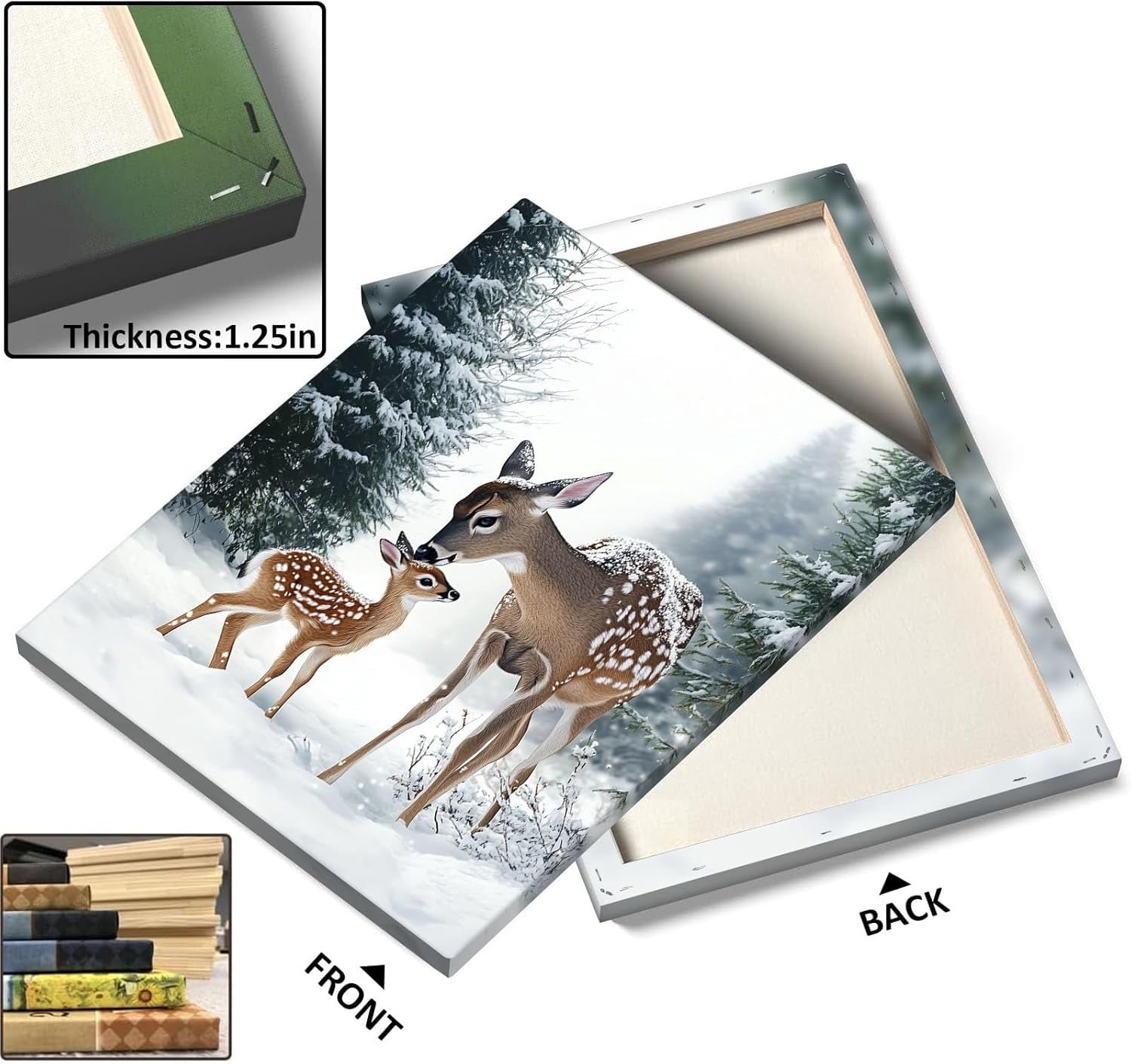Christmas Canvas Wall Art Decor with Mother Reindeer and Fawn, Winter Holiday Canvas Print for Living Room and Bedroom, Christmas-Themed Wall Décor to Enhance Holiday Atmosphere?11X14 inch
