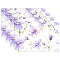 Flowers 4 PCs Placemats Set Linen Non-Slip Table Mat Rectangular Washable for Dining Kitchen Party 12"x18"