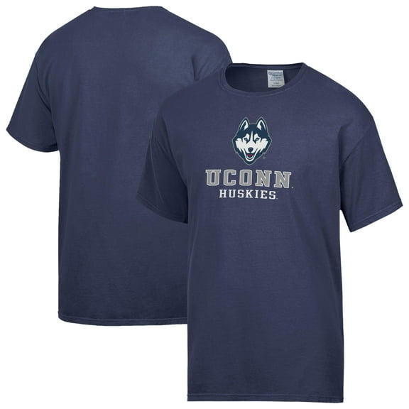 Men's ComfortWash Navy UConn Huskies Logo Over Stacked T-Shirt