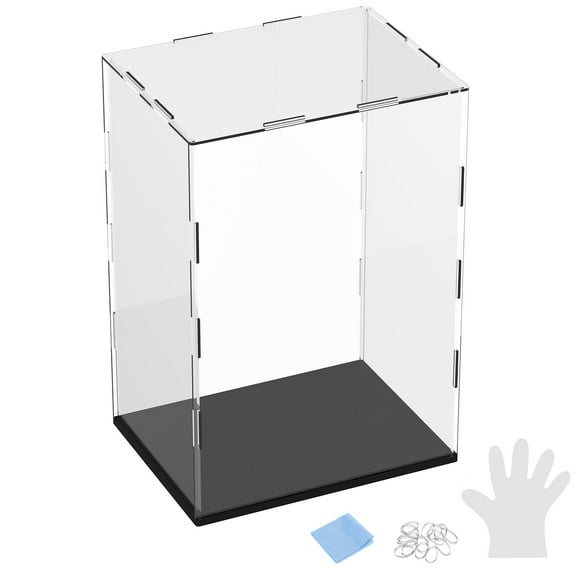 1-Pack Acrylic Display Case, 7.9x5.9x11.8 Inch/20x15x30cm Acrylic Clear Display Case Box with Black Wooden Base [Black, Clear]