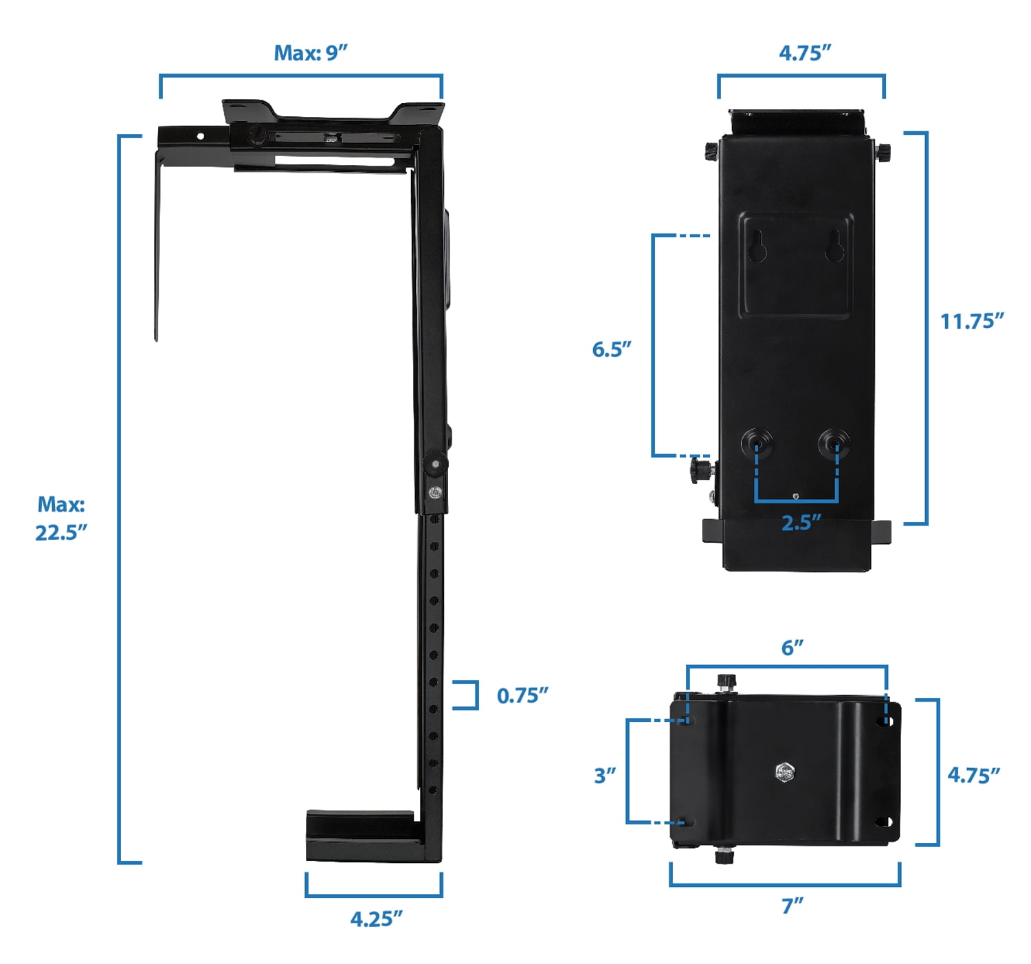 Mount-It! CPU Under Desk Mount Computer Tower Holder Adjustable Height and Width Wall-Mountable