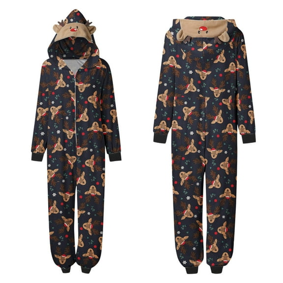 IROINNID Family Jumpsuit Pajamas Set for Christmas One-Piece Cute Printed Home Wear Hooded Pajamas Jumpsuit for Mom