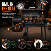 laraVist Charcoal Offset Smoker Grill, Dual-Zone BBQ with Thermometer & Wheels, Family-Size 512 sq.in