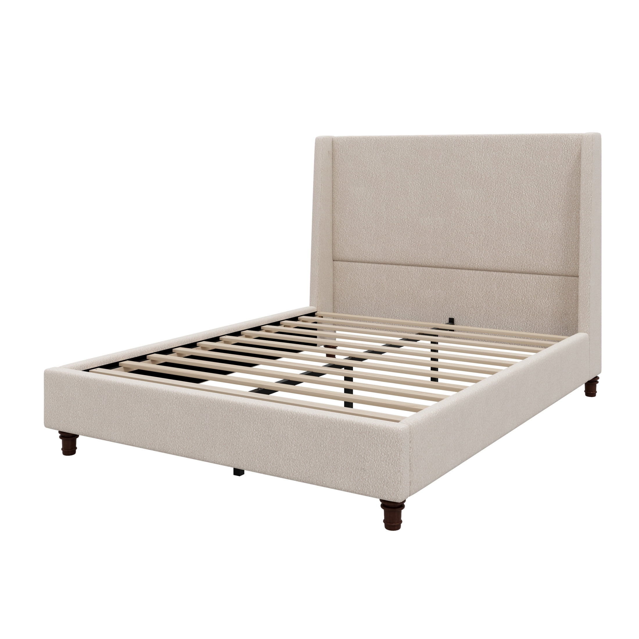 Christopher Knight Home Queen Upholstered Platform Bed Frame with Tall Wingback Headboard, Clay Taupe