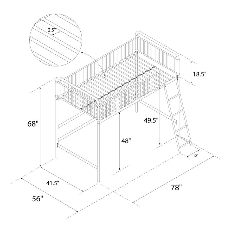 Better Homes & Gardens Kelsey Twin Metal Loft Bed, Multiple Colors