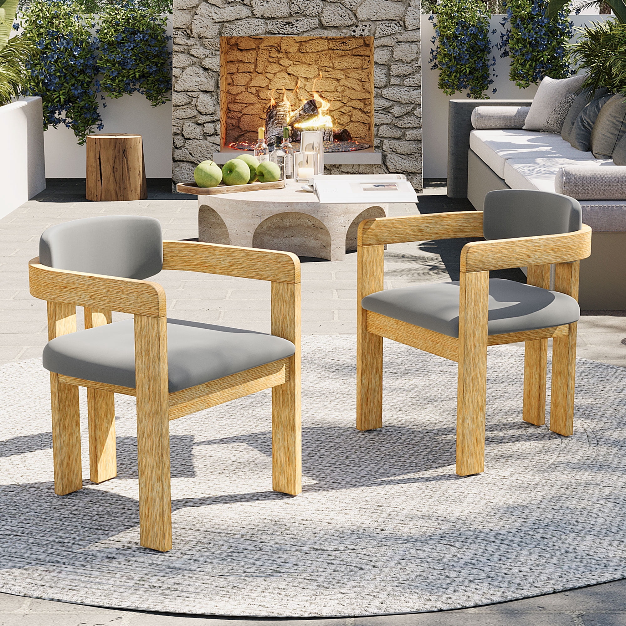 Mintazer Outdoor Modern Armchairs Set of 2, Patio Dining Chairs with Cushions for Patio, Garden, Balcony & Backyard, Natural & Beige