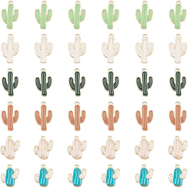 36 colgantes de cactus de 6 colores con diseño de plantas tropicales de verano y desierto, esmaltados, con cuentas suculentas.