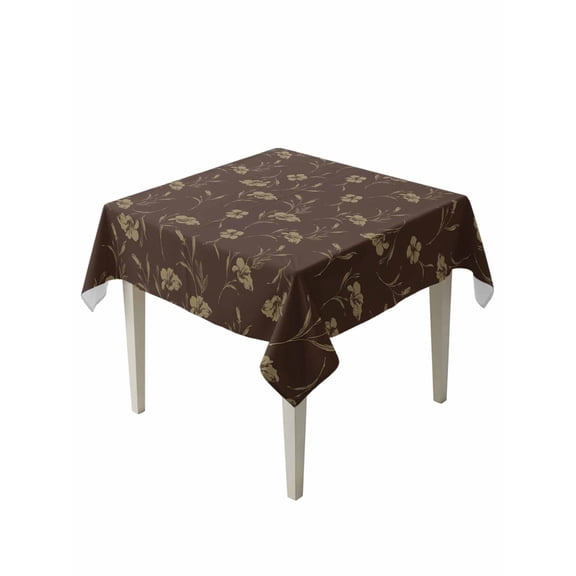 Brown Floral Table Cloth, Waterproof Tablecloth for Square Tables, Vintage Spring Botanical Flowers Reusable Washable Fabric Table Cover for Restaurant Kitchen Dining Tables 60"x60"