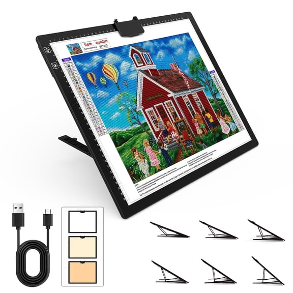 KOBAIBAN A3 Light Pad – 2500mAh Battery, 3 Colors, 6‑Level   Stepless Dimming, Stand & Clip, Tracing Light Board for Diamond Painting, Tracing and Drawing