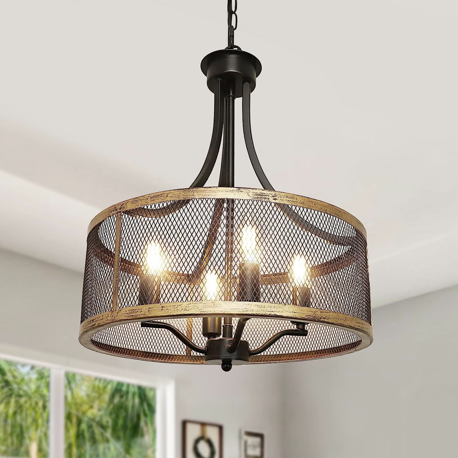 Depuley 4Light Farmhouse Chandelier light fixture, 16" Industrial