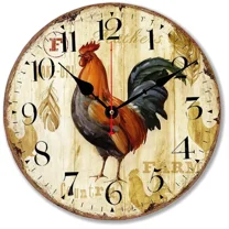 16 Inch Vintage Farmhouse Kitchen Wall Clocks, Rustic Rooster Clock for Home Decoration