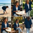 thumbnail image 5 of TGSLY Ruffle 3/4 Sleeve Denim Jacket for Women Dressy Casual Solid Color Open Front Cardigan Coat Loose Fit Flounce Hem Layering Cover Up S, 5 of 8