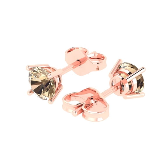 1.5 Ct Round Cut Studs Yellow Moissanite 18K Rose Solid Solid Gold Everyday Dainty Earrings Push Back