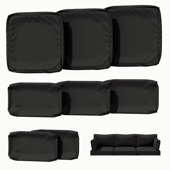 Kimunuk 8 Pcs Outdoor Cushion Covers for Patio Furniture, Washable Outdoor Cushion Slipcovers Replacement with Zipper for 3 Seat Rattan Sofa, Black