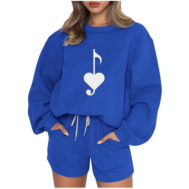 Puntoco Conjunto De Sudadera Con Pantalón Y top Con Cuello Redondo Y Manga Larga Informal Estampado Para Mujer Azul S