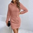 thumbnail image 3 of Women's Hoodie Dress Sweatshirt Dress Long Sleeve Pullover Hooded Plush Fleece with Drawstring Pocket for Winter Loungewear,Pink,2XL, 3 of 7