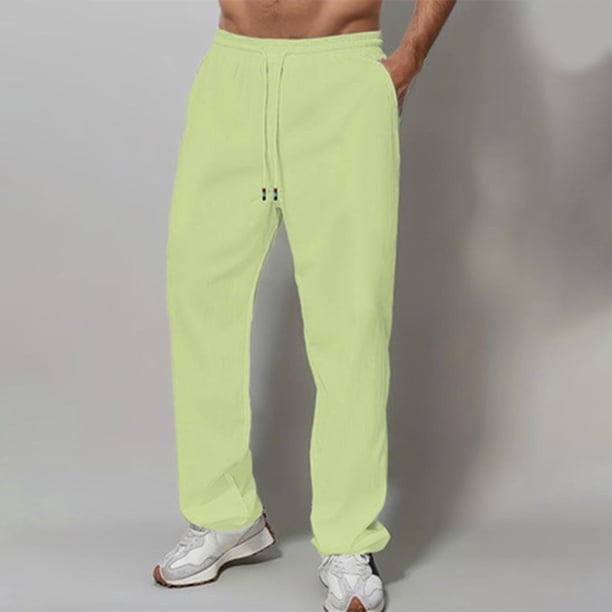 Pantalones largos para hombre, cintura elástica, transpirables, cómodos, suaves, informales, de playa, de poliéster