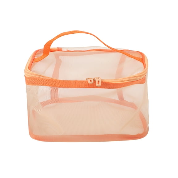 Unique Bargains 1 Pc Large Capacity Drawstring Makeup Bag for Vacation Business Travel Mesh Fabric orange