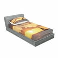 thumbnail image 3 of Ocean Bedding Set with Sheet & Covers, Boat in the Oceannd Cloudy Skyt Sunset Digital Image Print, Printed Bedroom Decor 2 Shams, 4 Sizes, Grey and Marigold, by Ambesonne, 3 of 3