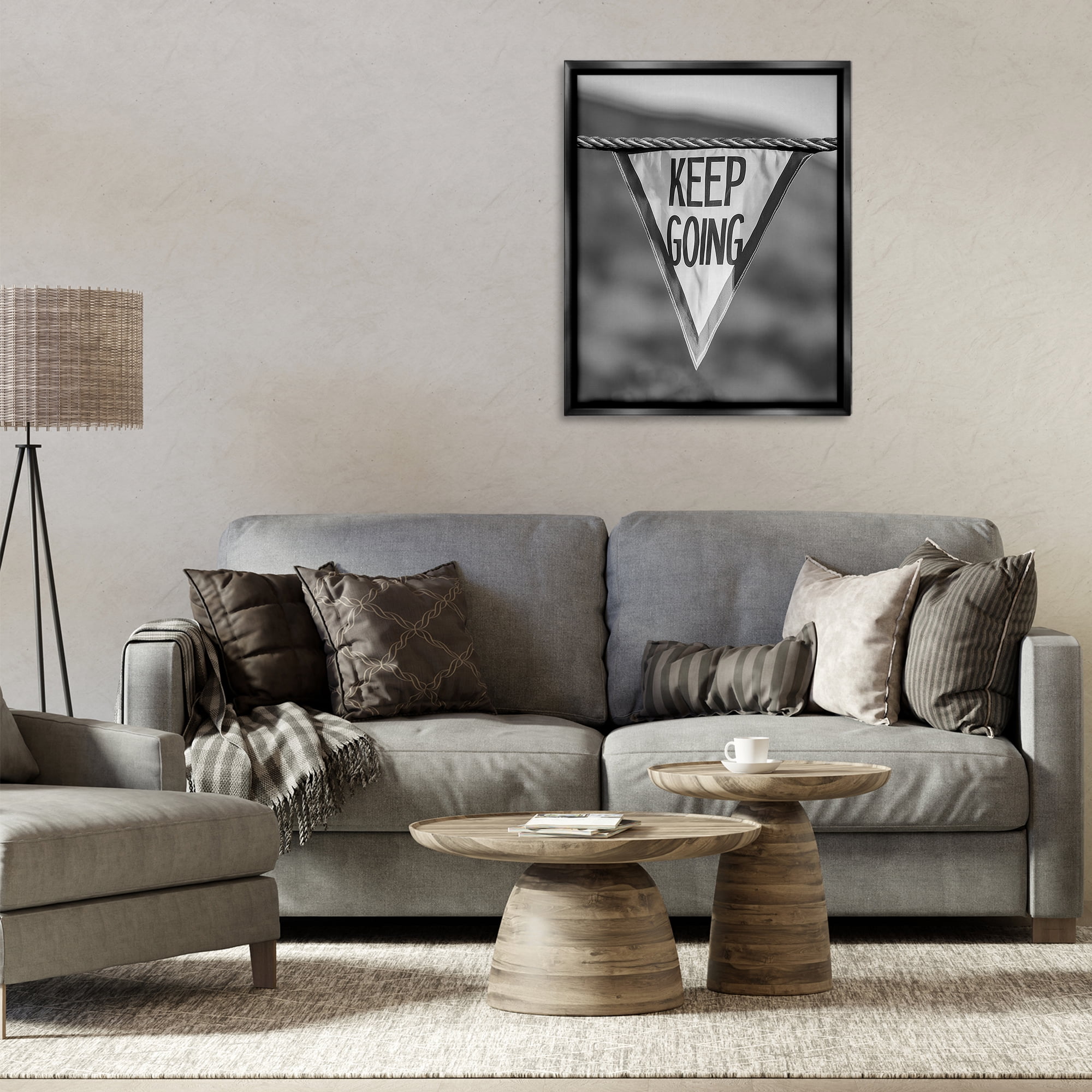 Stupell Industries Keep Going Pennant Text & Numbers Photography Black Floater Framed Canvas Art Print Wall Art, 25 x 31