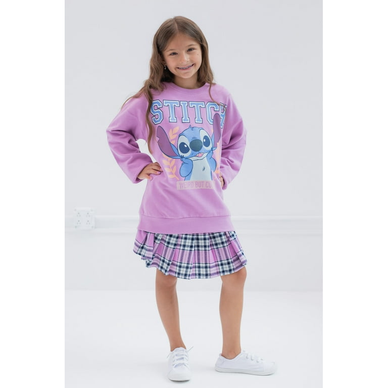 Disney Lilo & Stitch Big Girls Fleece Sweatshirt and Skirt Plaid Purple  14-16 